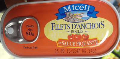 Filets d'anchois roulés en sauce piquante