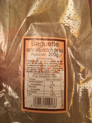 Baguette sans adjonction de sel