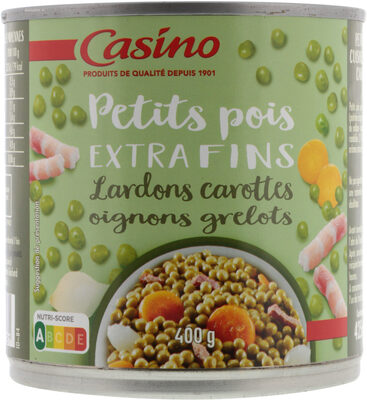 Petits pois cuisinés aux lardons avec carottes et oignons