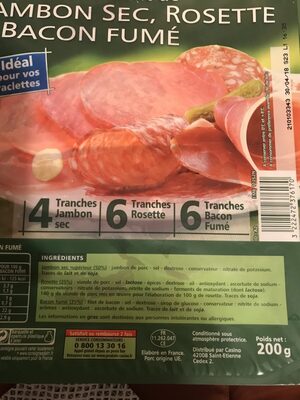 Assortiment de jambon sec, rosette et bacon fume