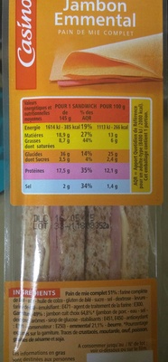 Sandwich Jambon Emmental Pain de mie complet