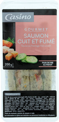 Saumon cuit et fumé Sauce fromage frais aneth Pain de mie au pavot