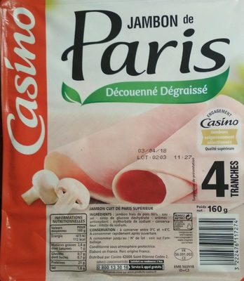 Jambon de Paris découenné dégraissé