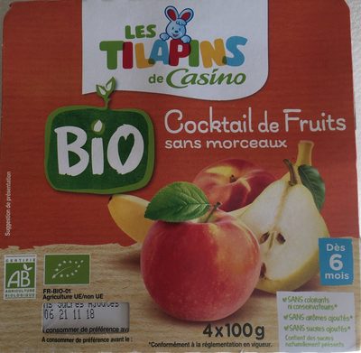 Pomme, poire, pêche , banane et orange sans morceaux
