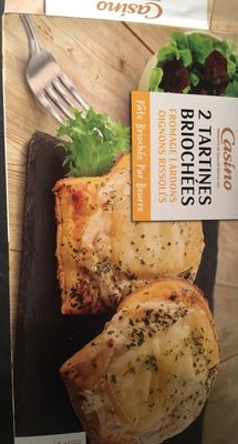 2 tartines briochées - Fromage lardons oignons rissolés