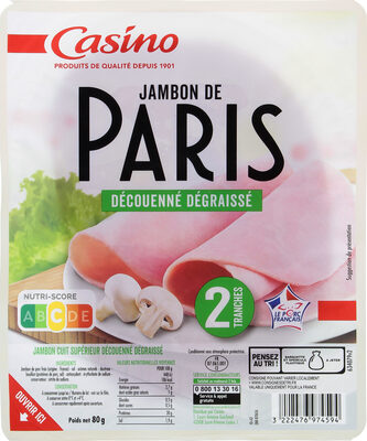 Jambon de Paris Découenné Dégraissé 2 tranches