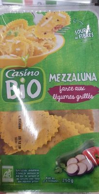 Mezzaluna farce aux légumes grillés BIO - Sépcialités céréalières à base de semoule de blé dur, de sarrasin et de curcuma avec farce aux légumes grillés