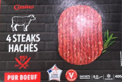 4 Steaks hachés pur boeuf surgelés 15% MG