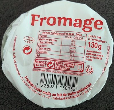 Fromage à pâte molle au lait de vache pasteurisé