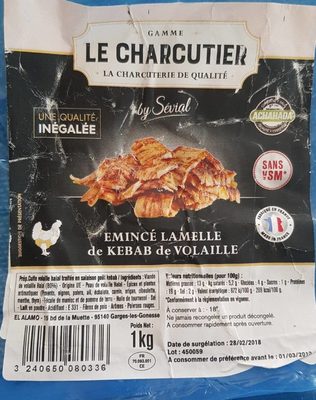 Émincé de lamelle de kebab de volaille HALAL