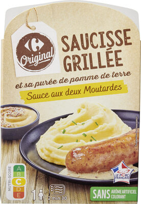 SAUCISSE GRILLÉE et sa purée de pomme de terre Sauce aux deux Moutardes