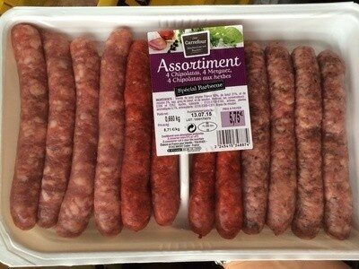 Assortiments chipo, merguez, chipo aux herbes