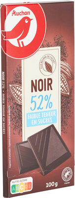 Auchan chocolat noir 52% peu de sucre 100g