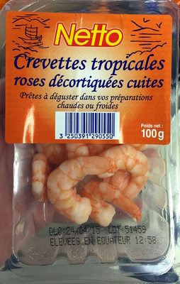 Crevettes tropicales roses décortiquées cuites