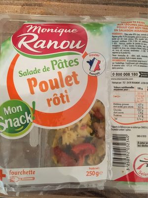Salade de pâtes poulet rôti Mon Snack la barquette de 250 g + fourchette