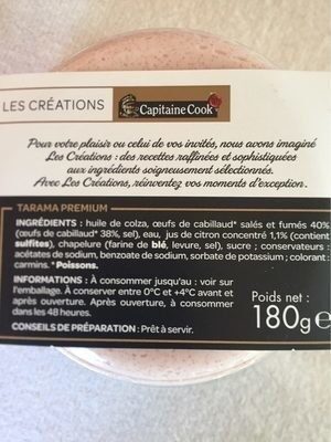 Les Créations Capitaine Cook Le Premium Tarama 38% d'œufs de cabillaud le pot de 180 g