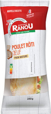 Sandwich poulet rôti, oeuf, pain nature