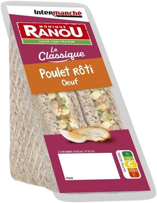 Sandwich club Duo - Poulet rôti Oeuf x2 - Pain complet - 125g