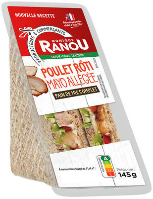 Sandwich club Duo - Poulet rôti Mayonnaise légère x2 - Pain complet - 145g