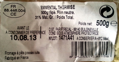 Emmental thermisé (31 % MG)