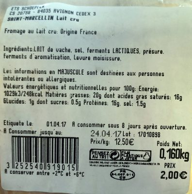 Saint Marcellin au lait cru 18%mg