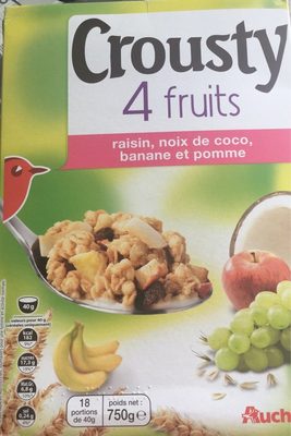 Céréales Crousty 4 fruits - raisin, noix de coco, banane et pomme
