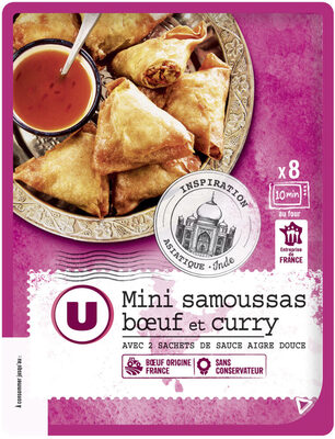 Mini samoussas boeuf curry, x8 + sauce aigre douce - 240g