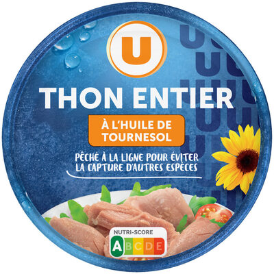 Thon entier à l'huile de tournesol pêché canne boîte de 160g