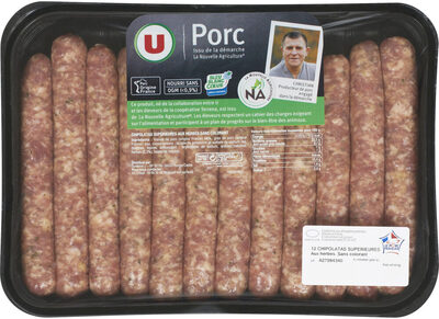 Chipolata aux herbes sans colorant, France, 12 pièces, barquette, 660g