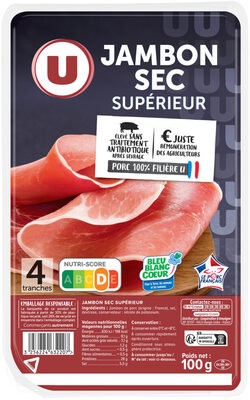 Jambon sec supérieur - x4 tranches, 100g