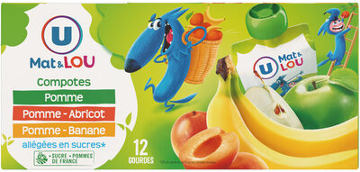 Gourdes compote allégée en sucres pomme pomme-banane pomme-abricot