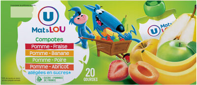 Gourdes allégéees de compote de pomme abricot, poire, fraise, banane