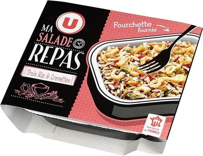Salade thaï crevette 3 riz avec fourchette,