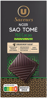 Chocolat noir 76% de cacao du Sao Tomé Tablette de 100g