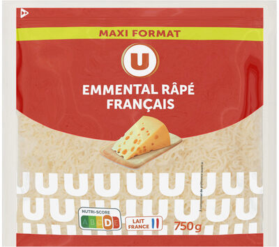 Fromage au lait pasteurisé Emmental français râpé 29% de MG, 750g