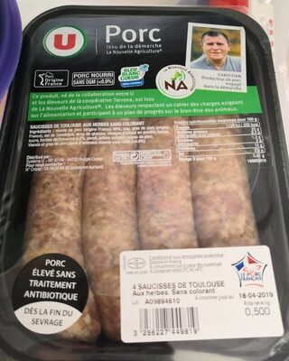 Saucisse de Toulouse aux herbes, Nouvelle Agriculture, 4 pièces, 500g