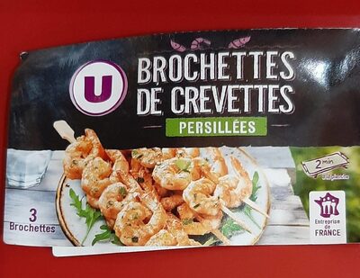 Brochettes crevettes ail/persil, transformé en France, 3 pièces, barquette de 135g