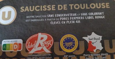 Saucisse brassée porc fermier, Label Rouge, IGP du Sud Ouest, France,barquette 300g