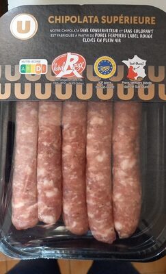 Chipolata porc fermier, Label Rouge, IPG du Sud Ouest, France, 5 pièces barquette 275g