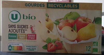 Purée pomme/pomme poire/pomme fraise sans sucre ajouté, gourdes 12x90g