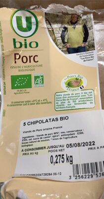 Chipolatas bio, 5 pièces - Barquette 275g
