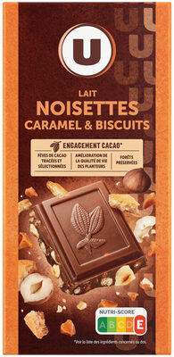 Chocolat au lait noisettes & éclats de biscuit & caramel, - tablette 180g