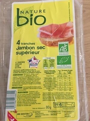 Jambon sec de qualité supérieure  80g Bio, 4 tranches