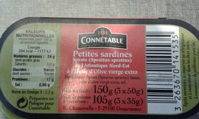 Petites sardines fines et fondantes à l'huile d'olive CONNETABLE, 3 boîtes de