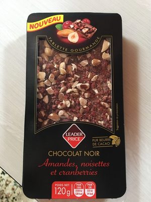 Chocolat noir - amandes, noisettes et cranberries
