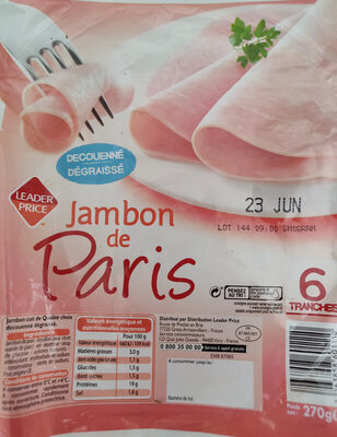 6 tranches jambon de Paris, découenné dégraissé
