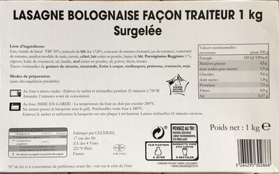 Lasagne bolognaise façon traiteur surgelée