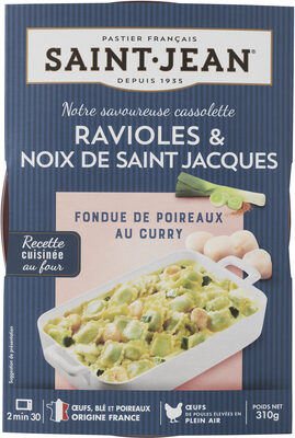 Cassolette ravioles & noix de St Jacques, fondue de poireaux au curry