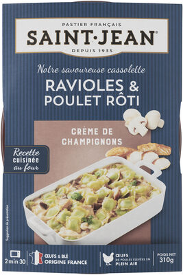 Cassolette raviole & poulet roti, crème de champignons