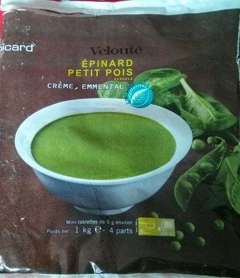 Velouté d'Épinard, Petit Pois, crème, emmental